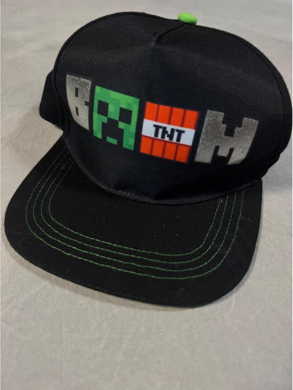 Minecraft Creeper TNT Boom Youth Snapback Hat Black Green Gamer Cap